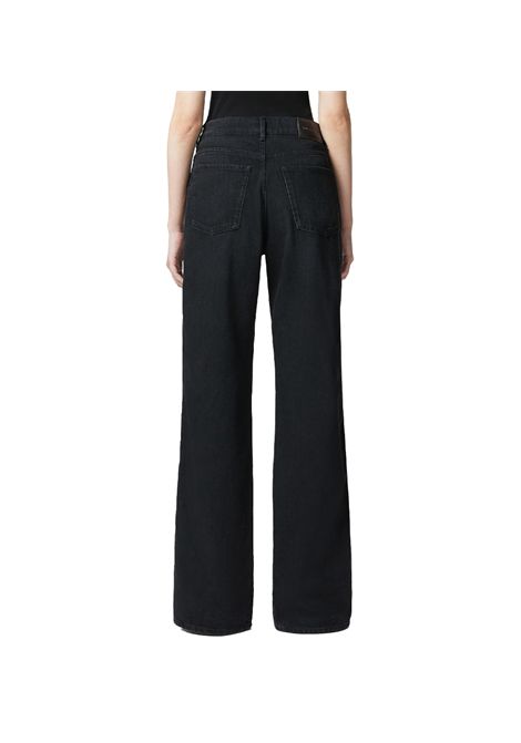 Jeans Pinko donna Wanda Wide Leg Zip 104928 A2HF Nero cotone viscosa denim black gamba dritta e ampia vita leggermente bassa inserto satin pizzo  PINKO | Jeans | 104928 A2HFZ99